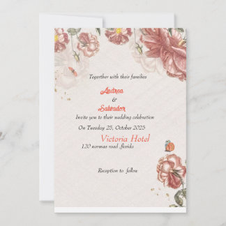 Dusty Roos Pink Mauve Gold Greenery Floral Wedding Kaart