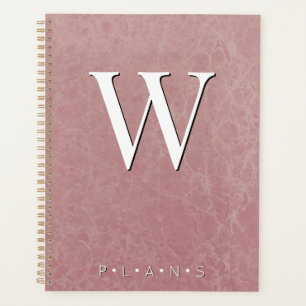Dusty Roos Pink Modern Marble Monogram Planner