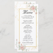 Dusty Roos Pink Peony Floral Peach Wedding Menu (Voorkant / Achterkant)
