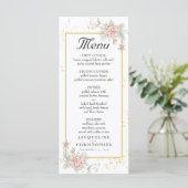 Dusty Roos Pink Peony Floral Peach Wedding Menu (Staand voorkant)