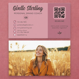 Dusty Roos Pink QR Code Photo Monogram Visitekaartje