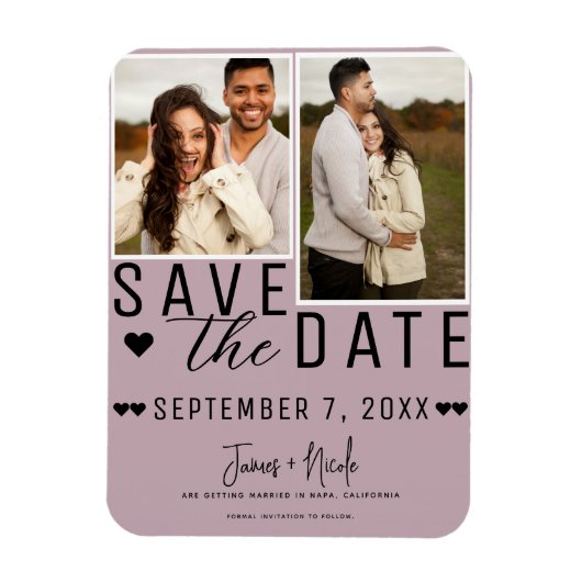Dusty Roos Pink Save the Date 2 Foto Bruiloft Magneet (Verticaal)