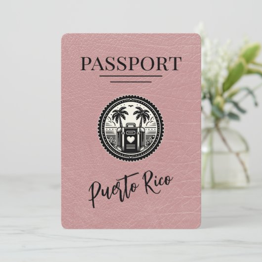 Dusty Roos Puerto Rico Passport Save The Date (Staand voorkant)