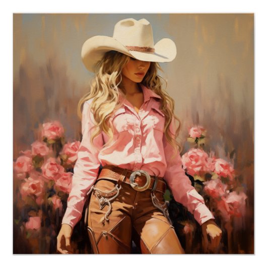 Dusty Roos Rodeo: Cowgirl kunst aan de muur Perfect Poster (Voorkant)