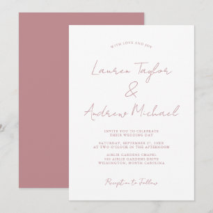 Dusty Roos Romantic Modern Wedding Invitation Kaart