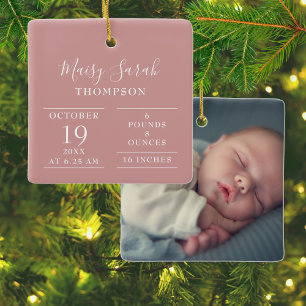 Dusty Roos Roze Baby Meisje Geboorte Stats Foto Keramisch Ornament