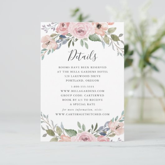 Dusty Roos Roze Bloemen Bruiloft Gast Informatie Informatiekaartje (Staand voorkant)