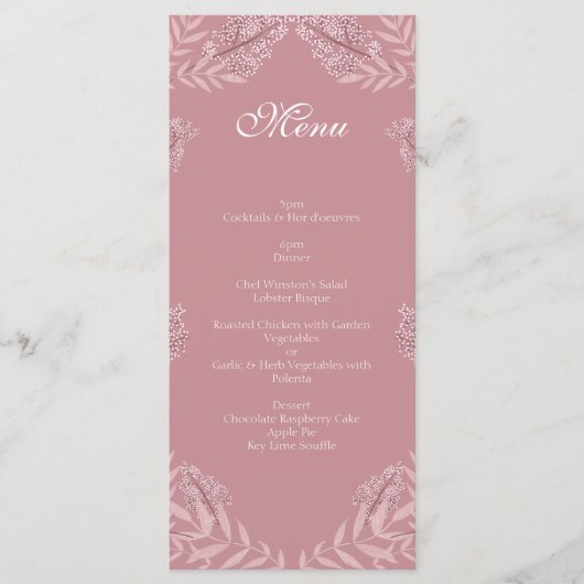 Dusty Roos roze bruiloft botanisch Menu (Voorkant)