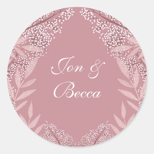 Dusty Roos roze bruiloft botanisch Ronde Sticker (Voorkant)