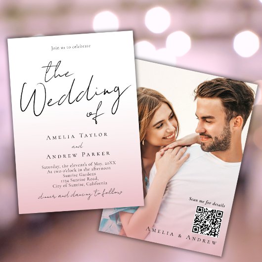 Dusty Roos Roze bruiloft uitnodiging foto QR code