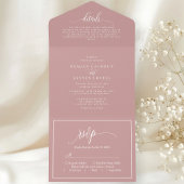 Dusty Roos Roze Eenvoudig Modern Script All In One Uitnodiging