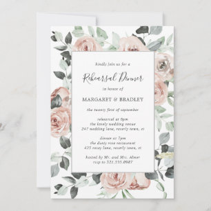 Dusty Roos Roze Floral Elegant Rehearsal Dinner Kaart
