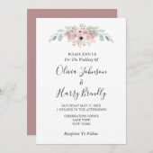 Dusty Roos Rustic Eucalyptus Greenery Wedding Kaart (Voorkant / Achterkant)