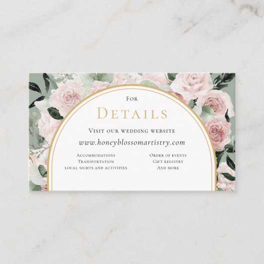 Dusty Roos Sage Bruiloft QR Code Website Details Informatiekaartje (Voorkant)