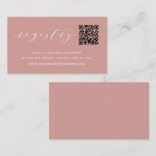 Dusty Roos Script Bridal of Baby shower Registry Informatiekaartje (Voorkant / Achterkant)