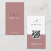 Dusty Roos Script QR Code Modern Visitekaartje (Voorkant / Achterkant)