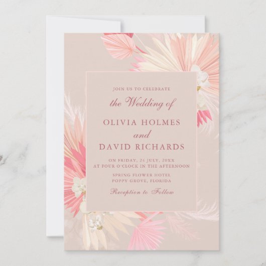 Dusty Roos Tropical Orchid Wedding Invitation Kaart (Voorkant)