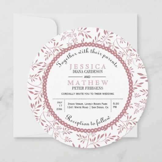 Dusty roos verlaat het patroon van de moderne bloe kaart (Voorkant)