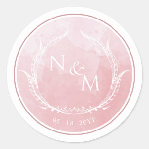 Dusty Roos Waterverf Monogram Envelope Seal/Favor Ronde Sticker