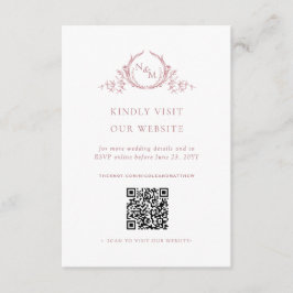 Dusty Roos Waterverf Monogram QR Code/RSVP Online Informatiekaartje