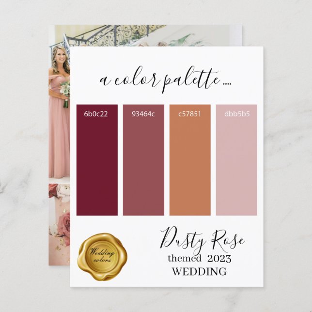 Dusty Roos Wedding Color Palette Card 2023 (Voorkant / Achterkant)