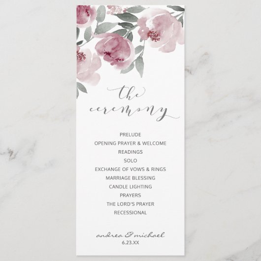 Dusty Roos Wedding Mauve Waterverf Programma (Voorkant)