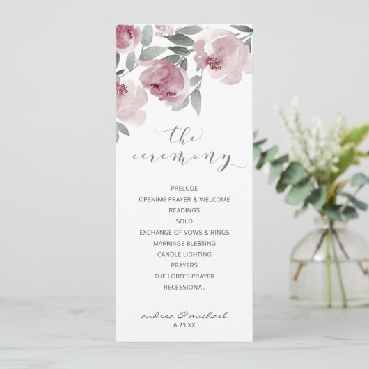 Dusty Roos Wedding Mauve Waterverf Programma (Staand voorkant)