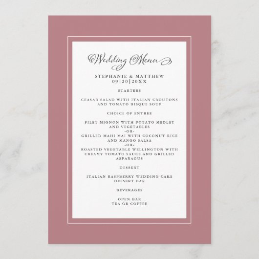 Dusty Roos Wedding Modern Chic Borders Menu (Voorkant)