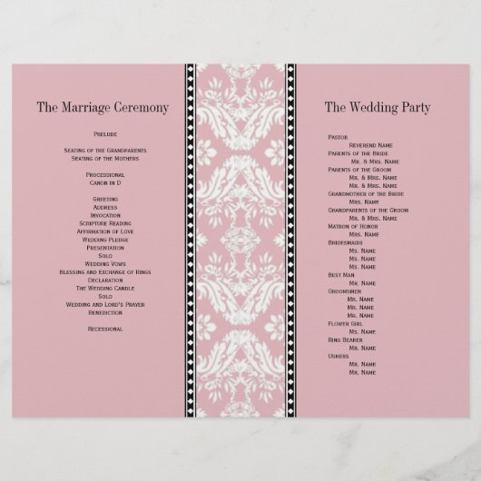 Dusty Roos White Damask Wedding Program (Achterkant)