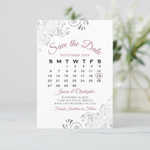 Dusty Roos & White Simple Elegant Wedding Calendar Save The Date