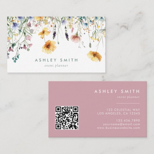Dusty Roos Wildflower QR-code Visitekaartje (Voorkant / Achterkant)