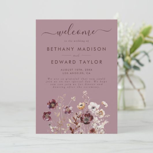 Dusty Roos Wildflower Wedding Programma (Staand voorkant)