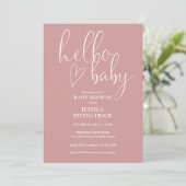Dusty Rose All In One QR Code Hello Baby Shower Kaart (Staand voorkant)