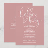 Dusty Rose All In One QR Code Hello Baby Shower Kaart (Voorkant / Achterkant)