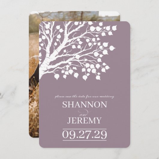 Dusty Rose Aspen Tree Wedding Save The Date (Voorkant / Achterkant)