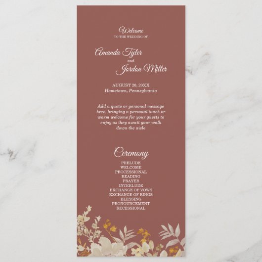Dusty Rose Automne Boho Wedding Programme (Devant)