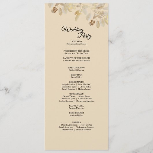 Dusty Rose Automne Boho Wedding Programme (Dos)