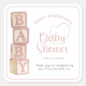 Dusty Rose Baby Blocks Baby Shower Favor Sticker (Devant)
