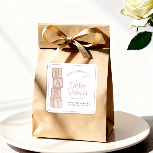 Dusty Rose Baby Blocks Baby Shower Favor Sticker