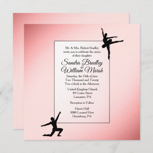 Dusty Rose Ballet Dancers Faire-part de mariage (Devant / Derrière)