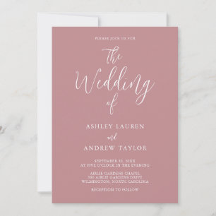 Dusty Rose Blush Simple Élégant Mariage Invitation