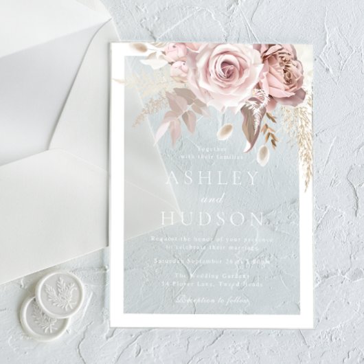 Dusty Rose & Blush Wedding White Border Acryl Uitnodigingen