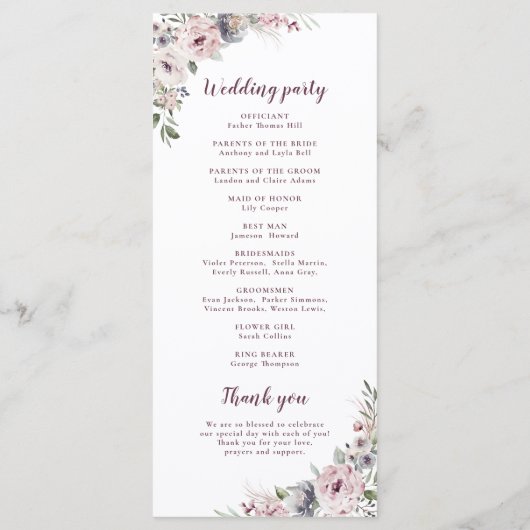 Dusty rose boho fleuri programme de mariage rustiq (Dos)