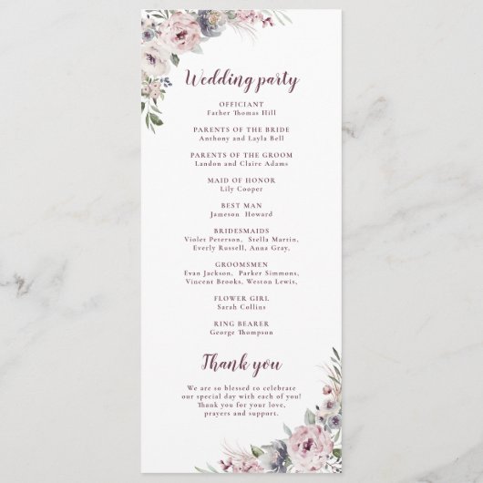 Dusty rose boho fleuri programme de mariage rustiq (Dos)