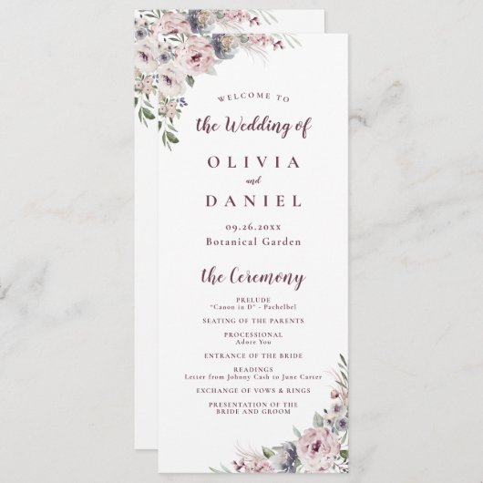 Dusty rose boho fleuri programme de mariage rustiq (Devant / Derrière)