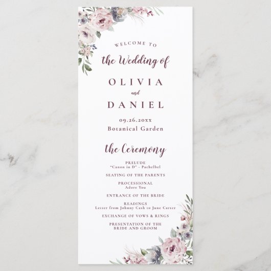Dusty rose boho fleuri programme de mariage rustiq (Devant)