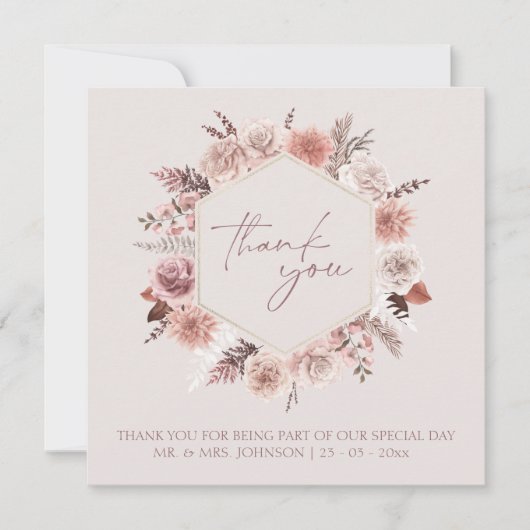 Dusty Rose Boho Pampas Mariage plat Merci (Devant)