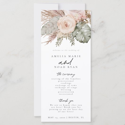 Dusty Rose Boho Pampas Programme de cérémonie de g (Devant)