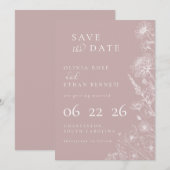 Dusty Rose Botanical Minimal Wedding Save the Date (Voorkant / Achterkant)