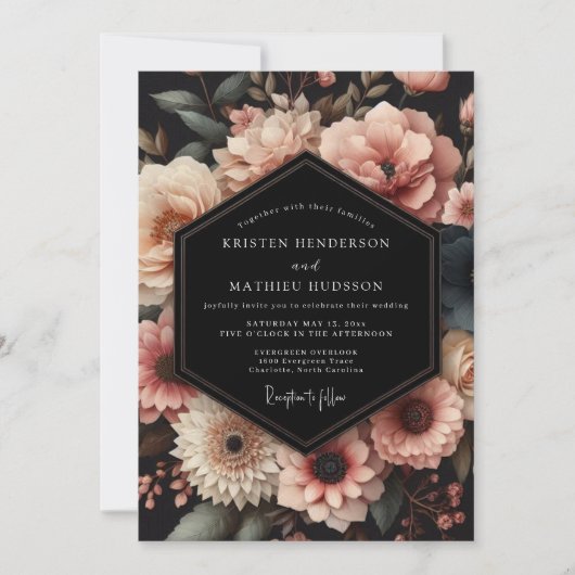 Dusty Rose Botanical Romance Wedding Kaart (Voorkant)